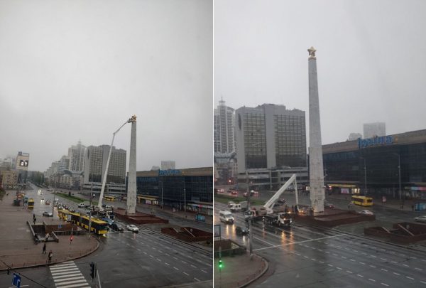 В Киеве демонтируют советскую звезду с обелиска на Галицкой площади1