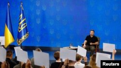 Президент Украины Владимир Зеленский выступает на пресс-конференции. Киев, 27 августа 2024 г.